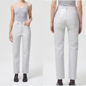 Agolde 90's Pinch Waist Faux Leather High Waist Straight Ankle Trouser Pants